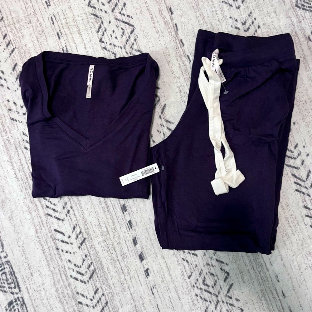 NWT - Soma - Sunday long sleeve v-neck set - XS - nightshade (dark purple)